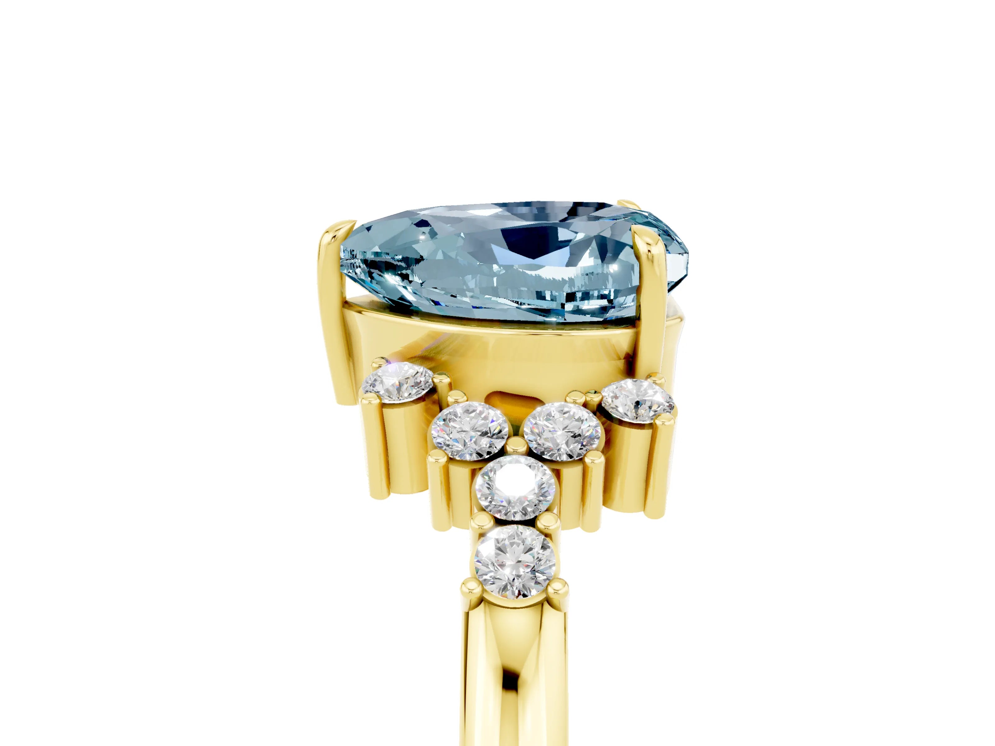 Yellow gold Heart Cut Aquamarine Ring with Side Stones and Four-Prong Setting_41