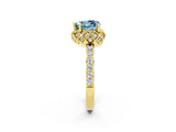 Yellow gold Heart Cut Aquamarine Scalloped Halo Engagement Ring with Round Shared Prong Band_26