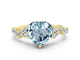 Yellow gold Heart Cut Aquamarine Scattered Round Accent Ring with Prong Setting_12