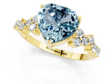 Yellow gold Heart Cut Aquamarine Scattered Round Accent Ring with Prong Setting_13