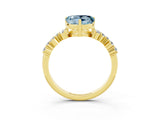 Yellow gold Heart Cut Aquamarine Scattered Round Accent Ring with Prong Setting_15