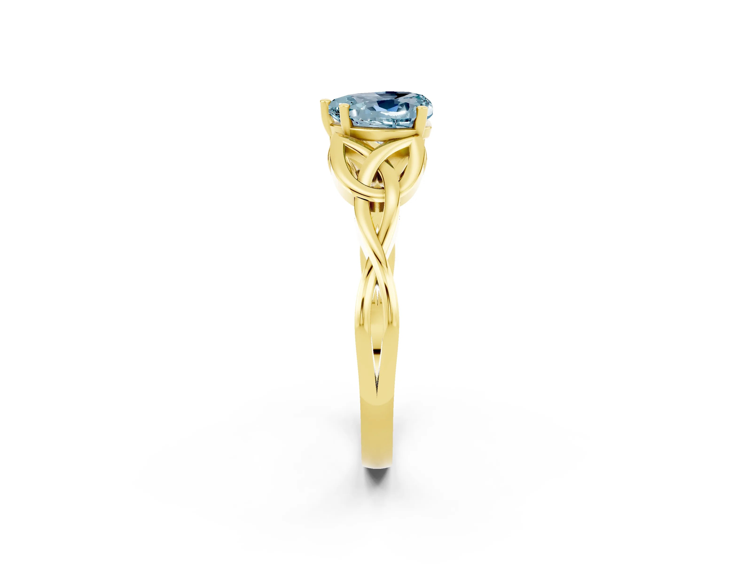 Yellow gold Heart Cut Aquamarine Solitaire Celtic Knot Ring with Four-Prong Setting_14