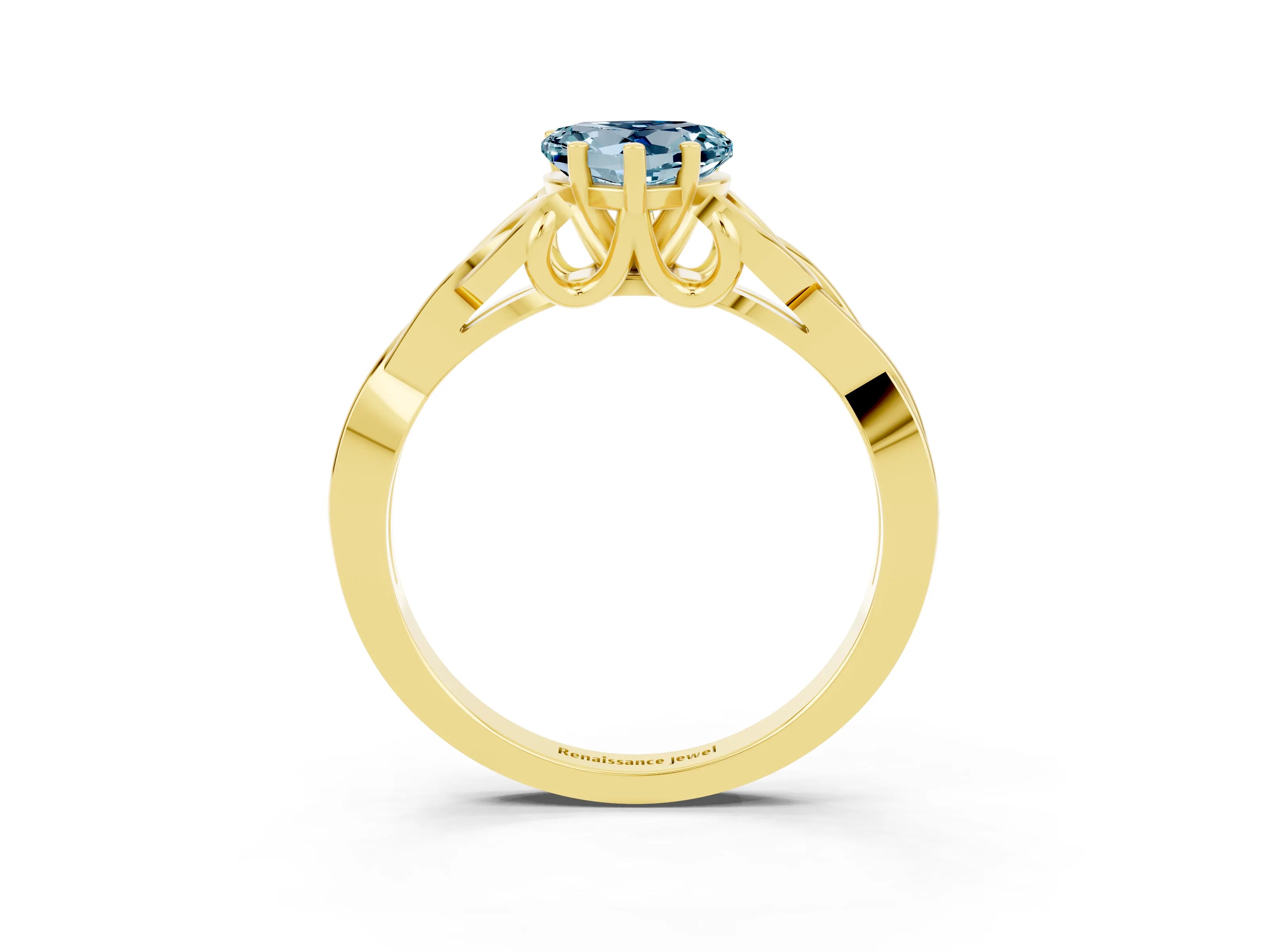 Yellow gold Heart Cut Aquamarine Solitaire Celtic Knot Ring with Four-Prong Setting_15