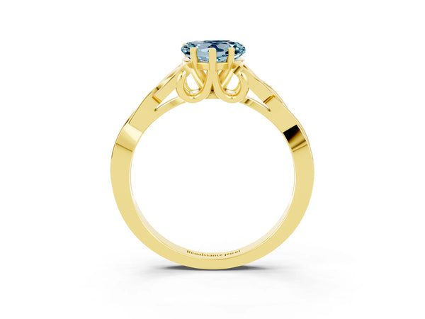 Yellow gold Heart Cut Aquamarine Solitaire Celtic Knot Ring with Four-Prong Setting