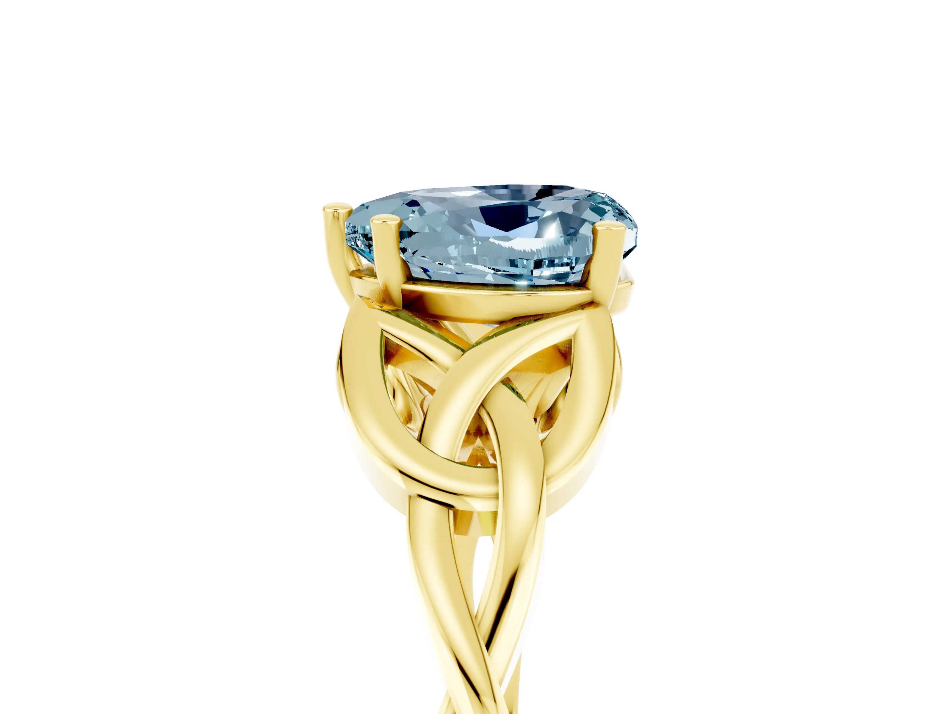 Yellow gold Heart Cut Aquamarine Solitaire Celtic Knot Ring with Four-Prong Setting_17