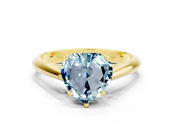 Yellow gold Heart Cut Aquamarine Solitaire Engagement Ring with Cathedral Setting and Four-Prong Mount