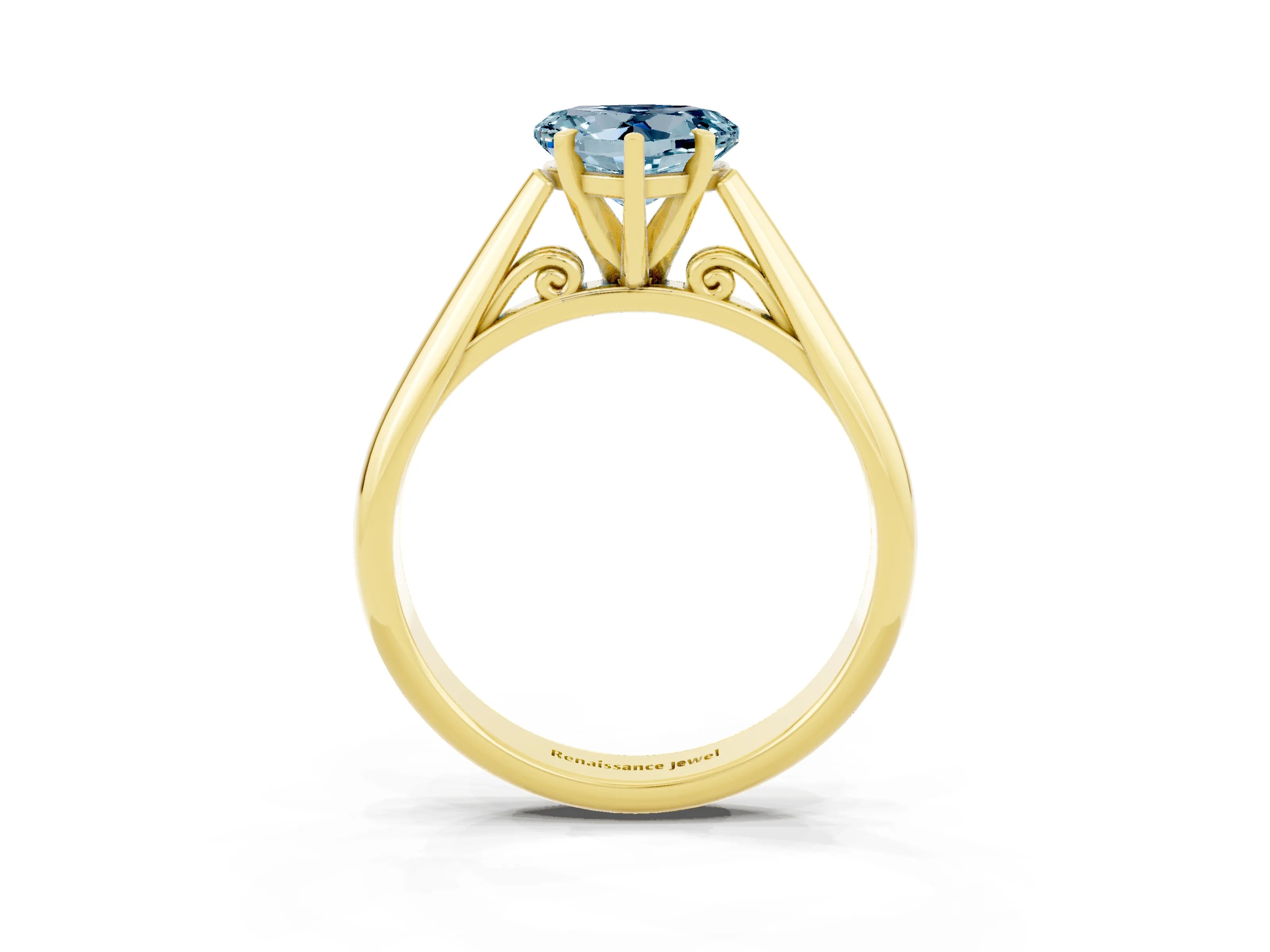 Yellow gold Heart Cut Aquamarine Solitaire Engagement Ring with Cathedral Setting and Four-Prong Mount_15