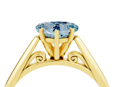 Yellow gold Heart Cut Aquamarine Solitaire Engagement Ring with Cathedral Setting and Four-Prong Mount_16