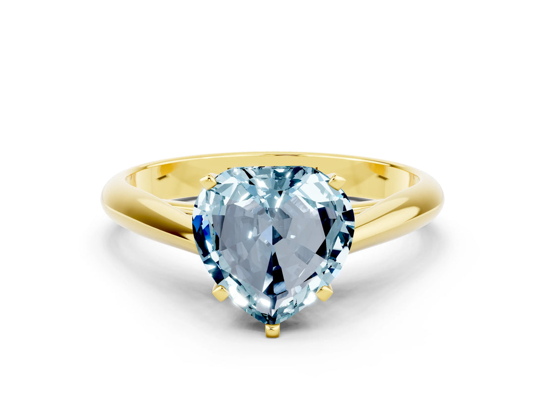 Yellow gold Heart Cut Aquamarine Solitaire Engagement Ring with Cathedral Setting and Four-Prong Mount_30