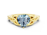 Yellow gold Heart Cut Aquamarine Solitaire Engagement Ring with Celtic Knot Band and Four-Prong Setting