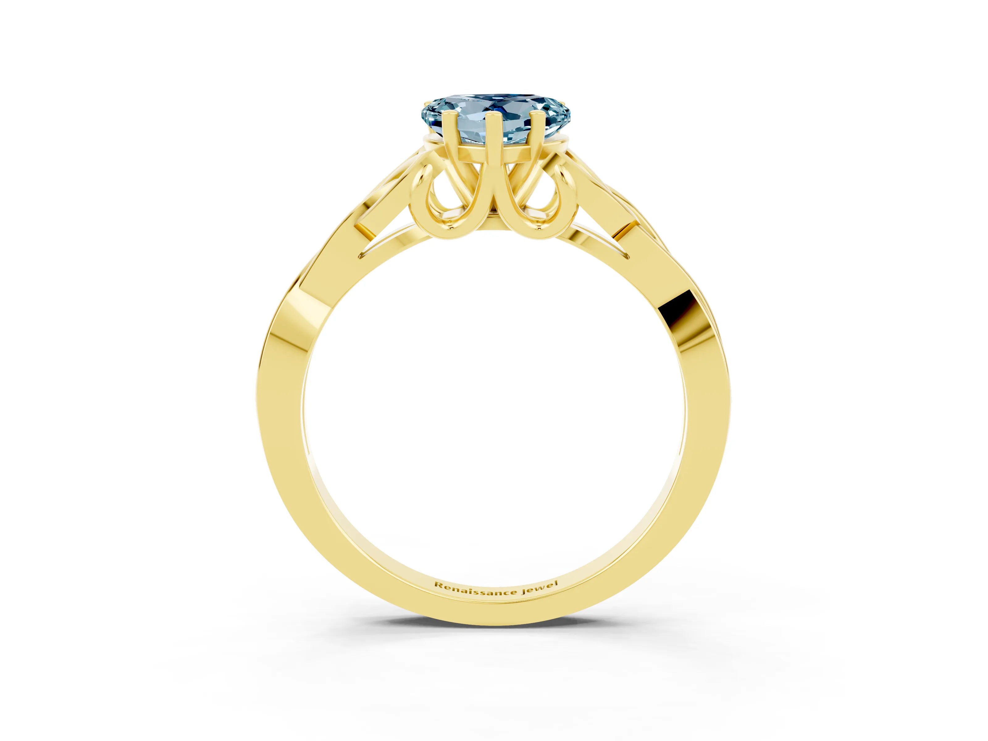 Yellow gold Heart Cut Aquamarine Solitaire Engagement Ring with Celtic Knot Band and Four-Prong Setting_3