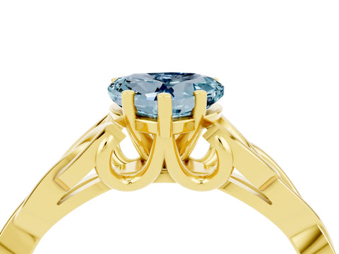 Yellow gold Heart Cut Aquamarine Solitaire Engagement Ring with Celtic Knot Band and Four-Prong Setting_4