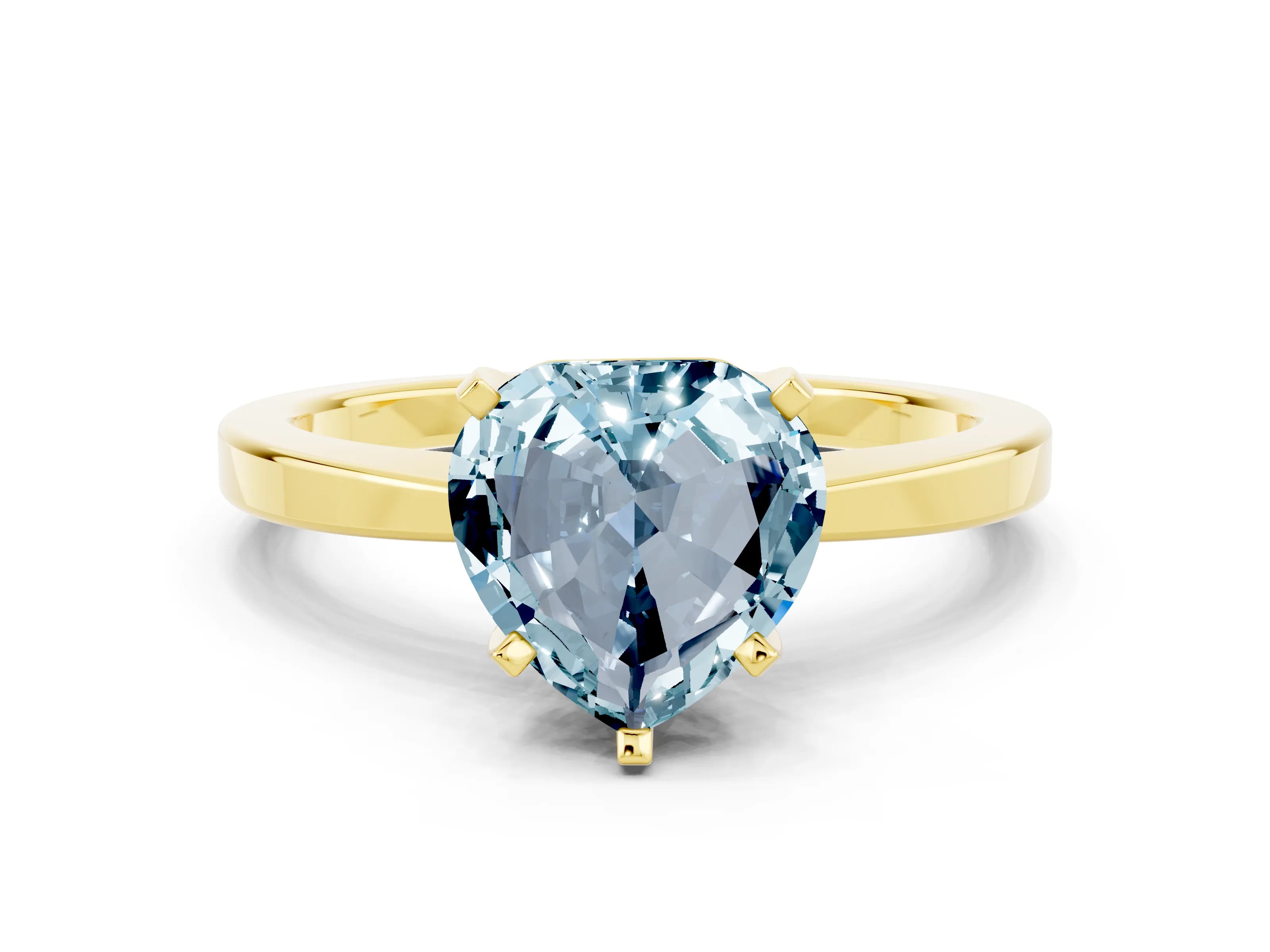 Yellow gold Heart Cut Aquamarine Solitaire Engagement Ring with Classic Band and Four-Prong Setting_24