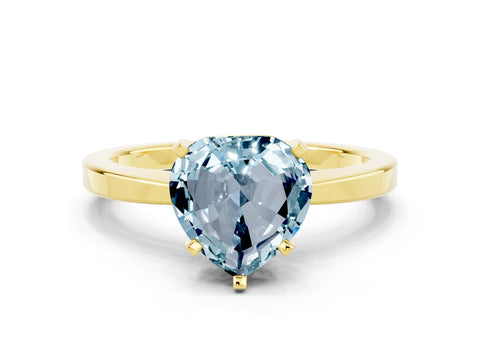 Yellow gold Heart Cut Aquamarine Solitaire Engagement Ring with Classic Band and Four-Prong Setting_24