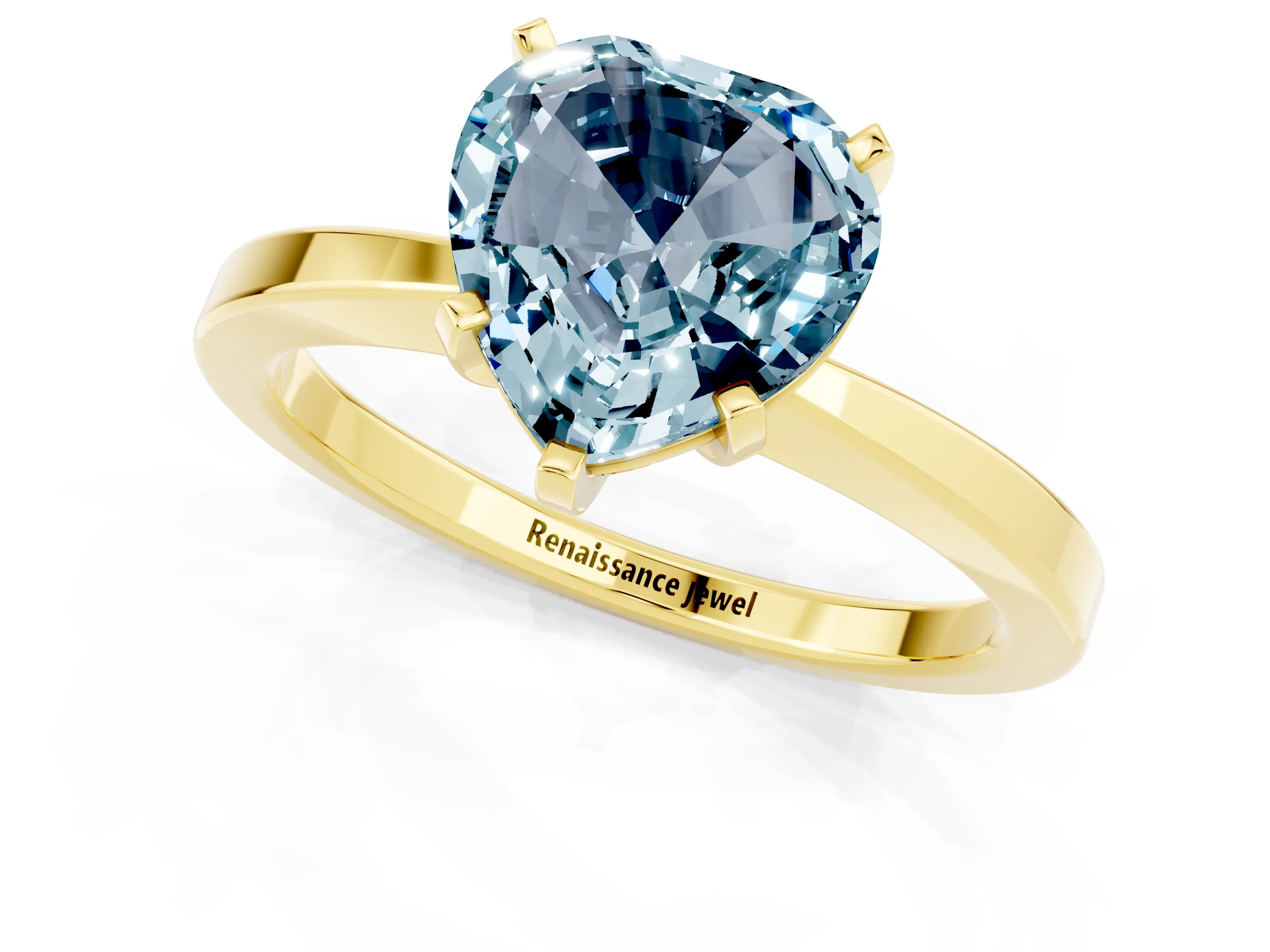 Yellow gold Heart Cut Aquamarine Solitaire Engagement Ring with Classic Band and Four-Prong Setting_25