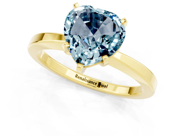 Yellow gold Heart Cut Aquamarine Solitaire Engagement Ring with Classic Band and Four-Prong Setting