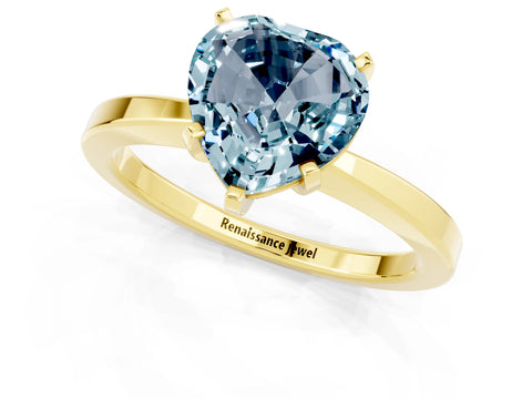Yellow gold Heart Cut Aquamarine Solitaire Engagement Ring with Classic Band and Four-Prong Setting_25