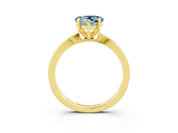 Yellow gold Heart Cut Aquamarine Solitaire Engagement Ring with Classic Band and Four-Prong Setting