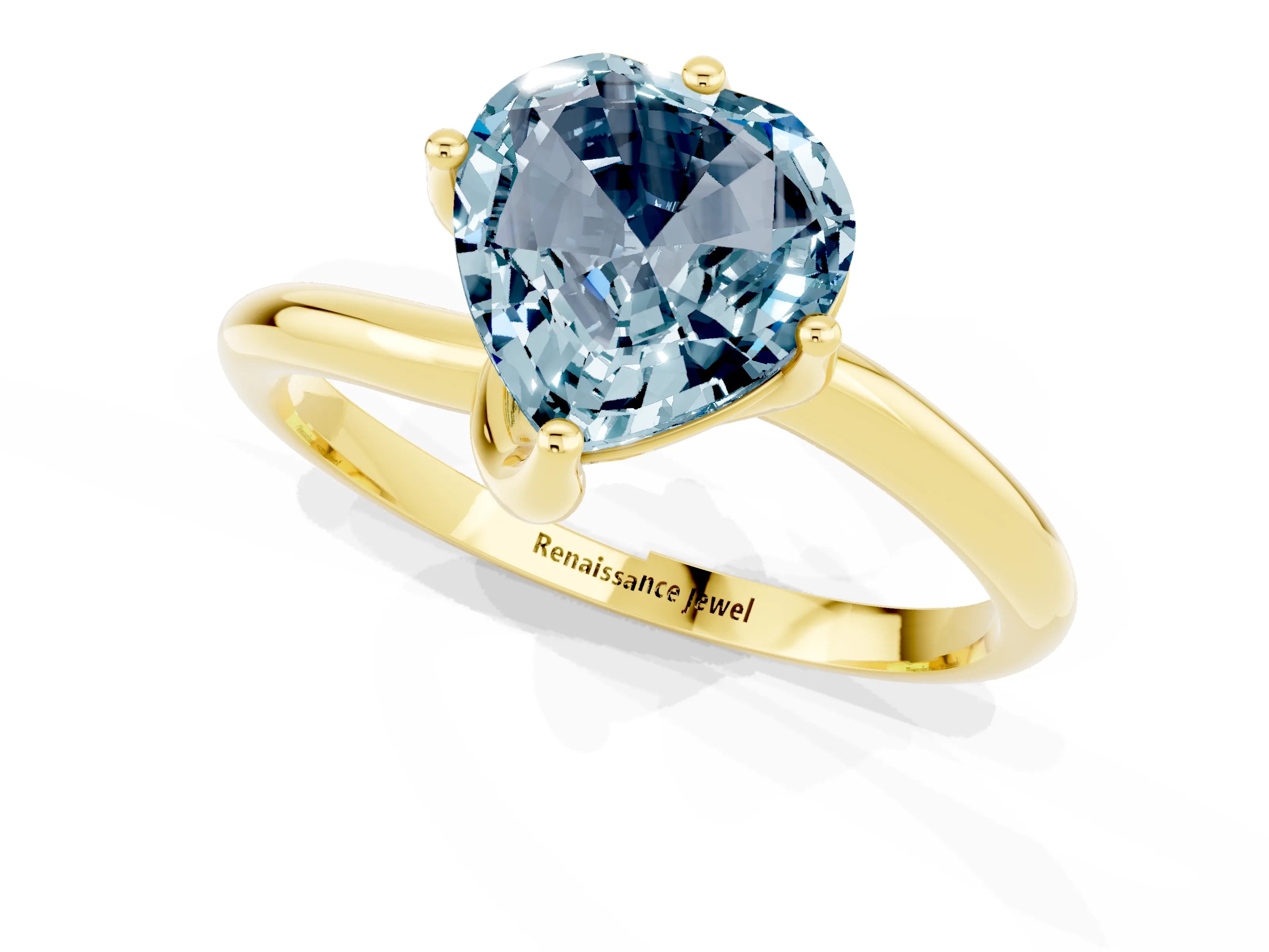 Yellow gold Heart Cut Aquamarine Solitaire Engagement Ring with Four-Prong Setting and Classic Band_13