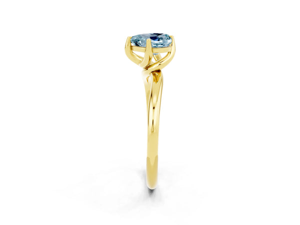 Yellow gold Heart Cut Aquamarine Solitaire Engagement Ring with Four-Prong Setting and Classic Band