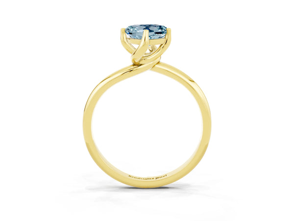 Yellow gold Heart Cut Aquamarine Solitaire Engagement Ring with Four-Prong Setting and Classic Band
