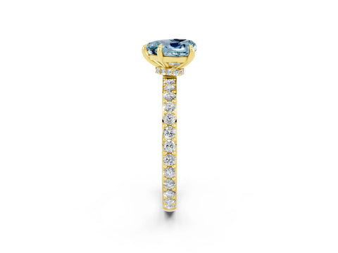 Yellow gold Heart Cut Aquamarine Solitaire Engagement Ring with Pavé Band and Four-Prong Setting_2