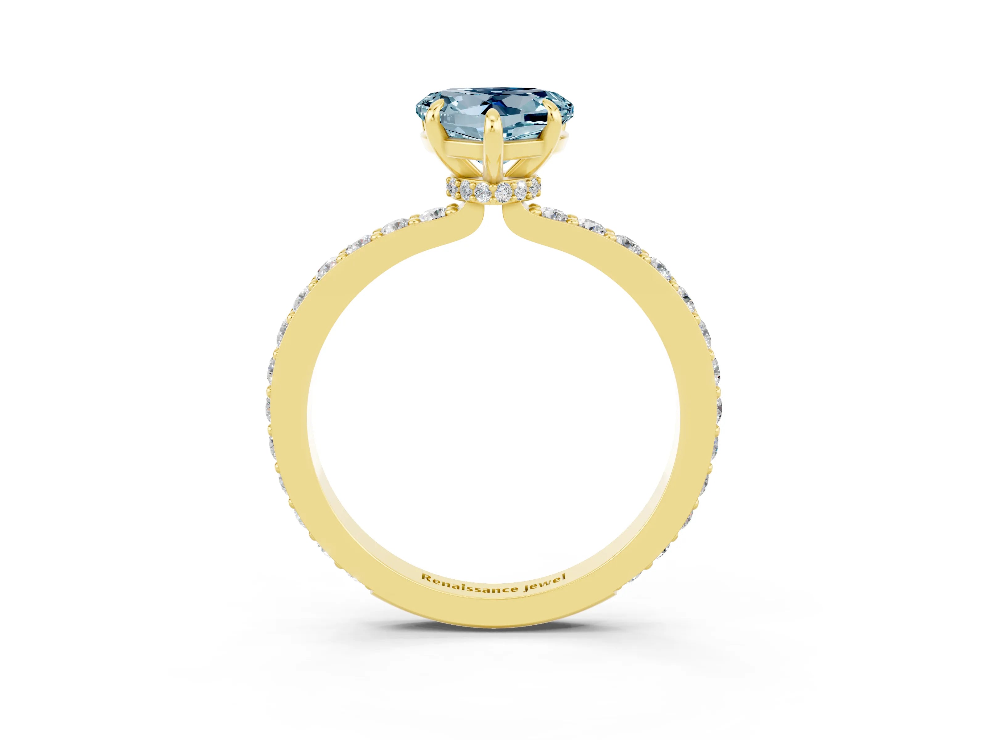 Yellow gold Heart Cut Aquamarine Solitaire Engagement Ring with Pavé Band and Four-Prong Setting_3
