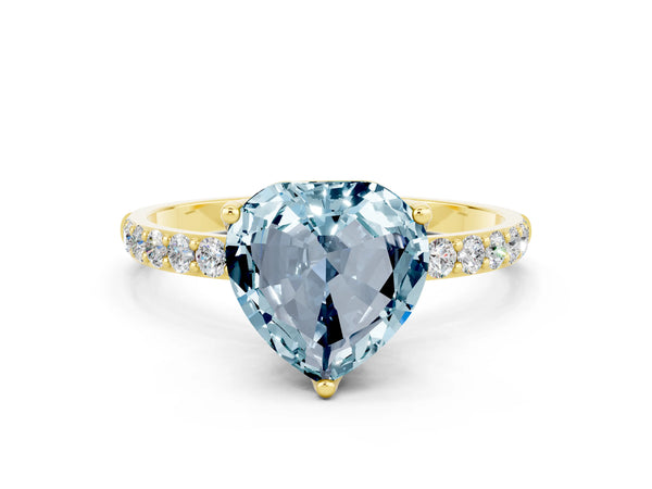Yellow gold Heart Cut Aquamarine Solitaire Engagement Ring with Round  Pavé Band and Prong Setting