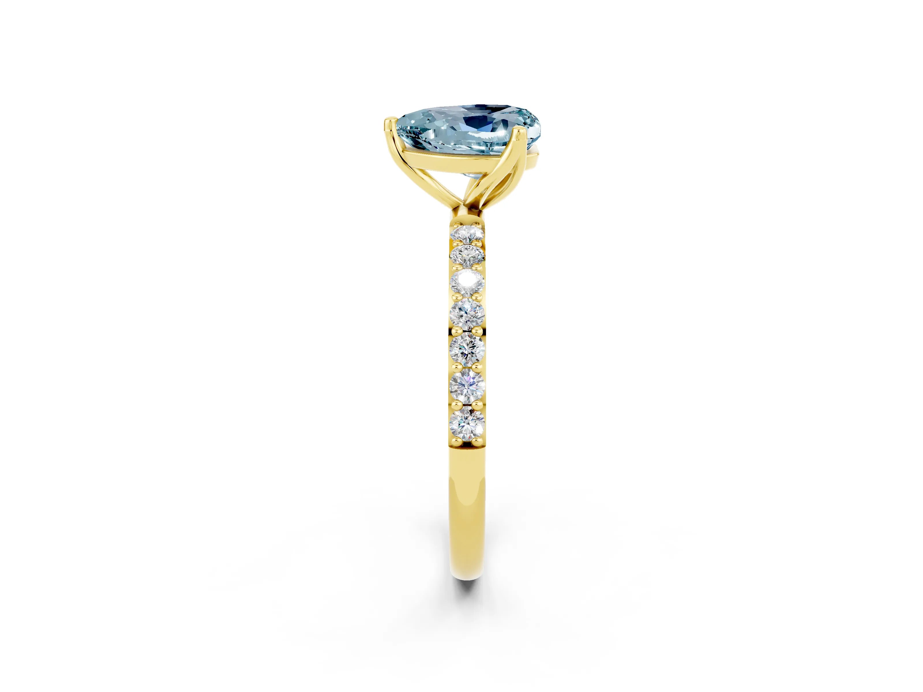 Yellow gold Heart Cut Aquamarine Solitaire Engagement Ring with Pavé Band and Prong Setting_2