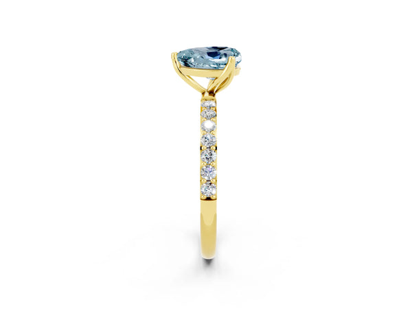 Yellow gold Heart Cut Aquamarine Solitaire Engagement Ring with Round  Pavé Band and Prong Setting