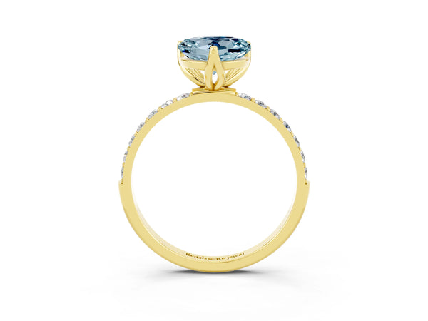 Yellow gold Heart Cut Aquamarine Solitaire Engagement Ring with Round  Pavé Band and Prong Setting