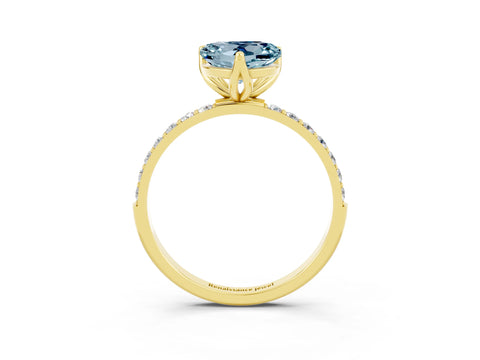 Yellow gold Heart Cut Aquamarine Solitaire Engagement Ring with Pavé Band and Prong Setting_3