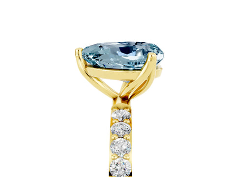 Yellow gold Heart Cut Aquamarine Solitaire Engagement Ring with Pavé Band and Prong Setting_5