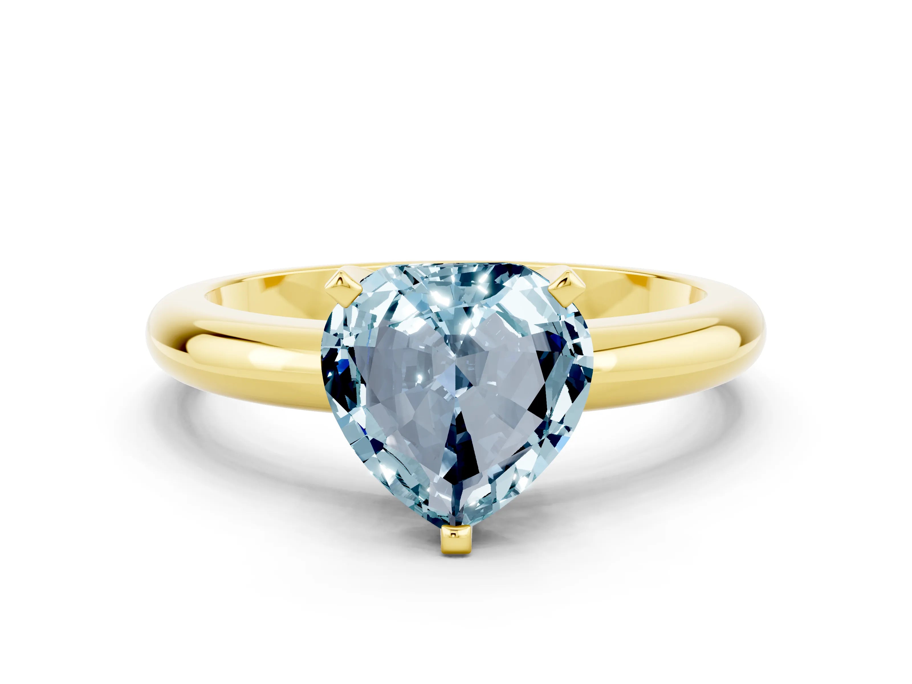 Yellow gold Heart Cut Aquamarine Solitaire Engagement Ring with Round Band and Four-Prong Setting