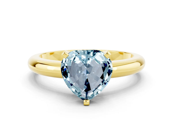 Yellow gold Heart Cut Aquamarine Solitaire Engagement Ring with Round Band and Four-Prong Setting