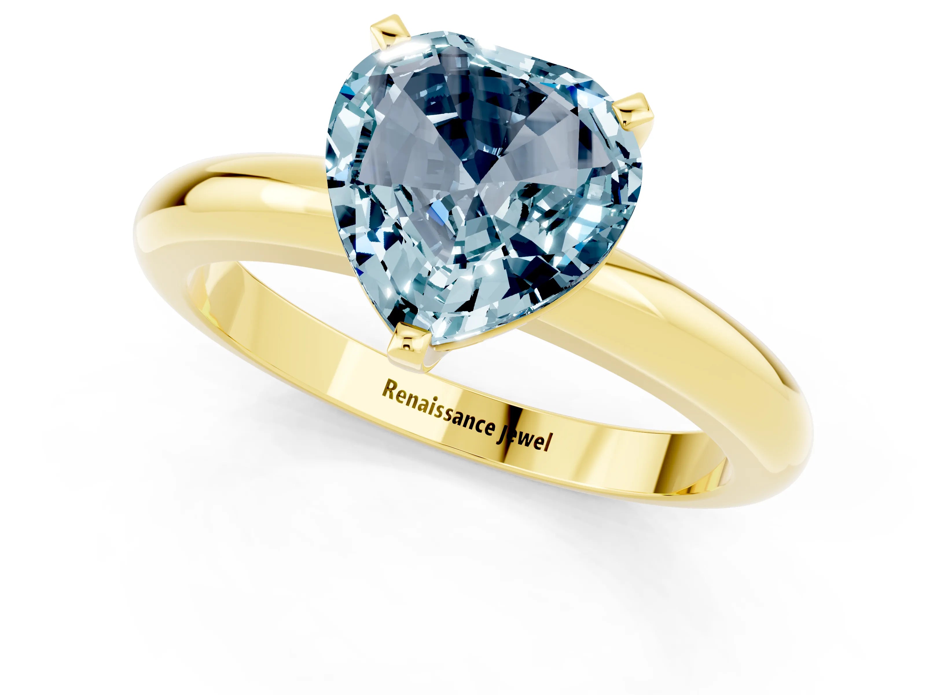 Yellow gold Heart Cut Aquamarine Solitaire Engagement Ring with Round Band and Four-Prong Setting_1