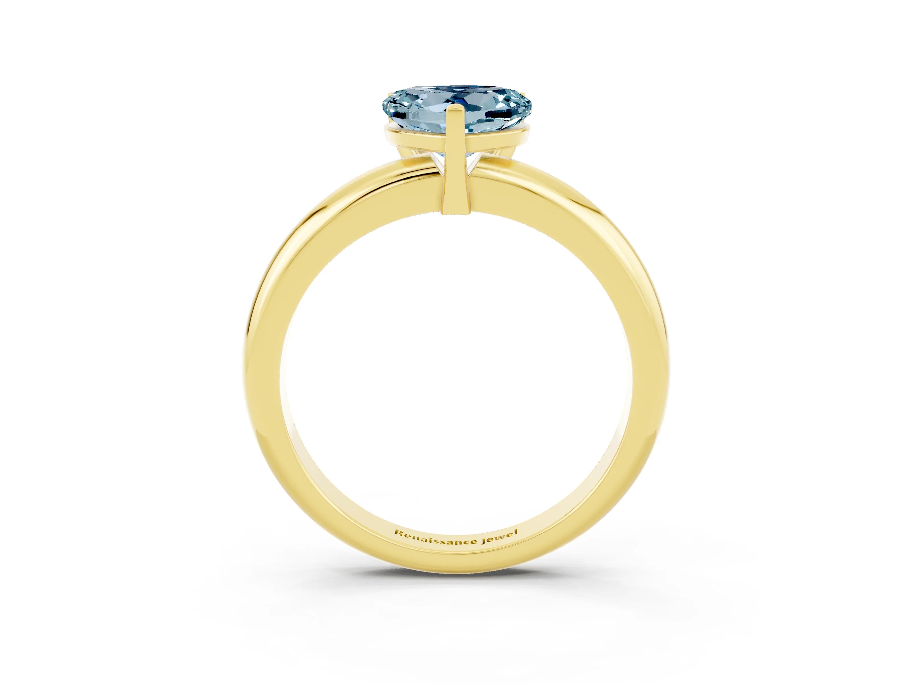Yellow gold Heart Cut Aquamarine Solitaire Engagement Ring with Round Band and Four-Prong Setting_3