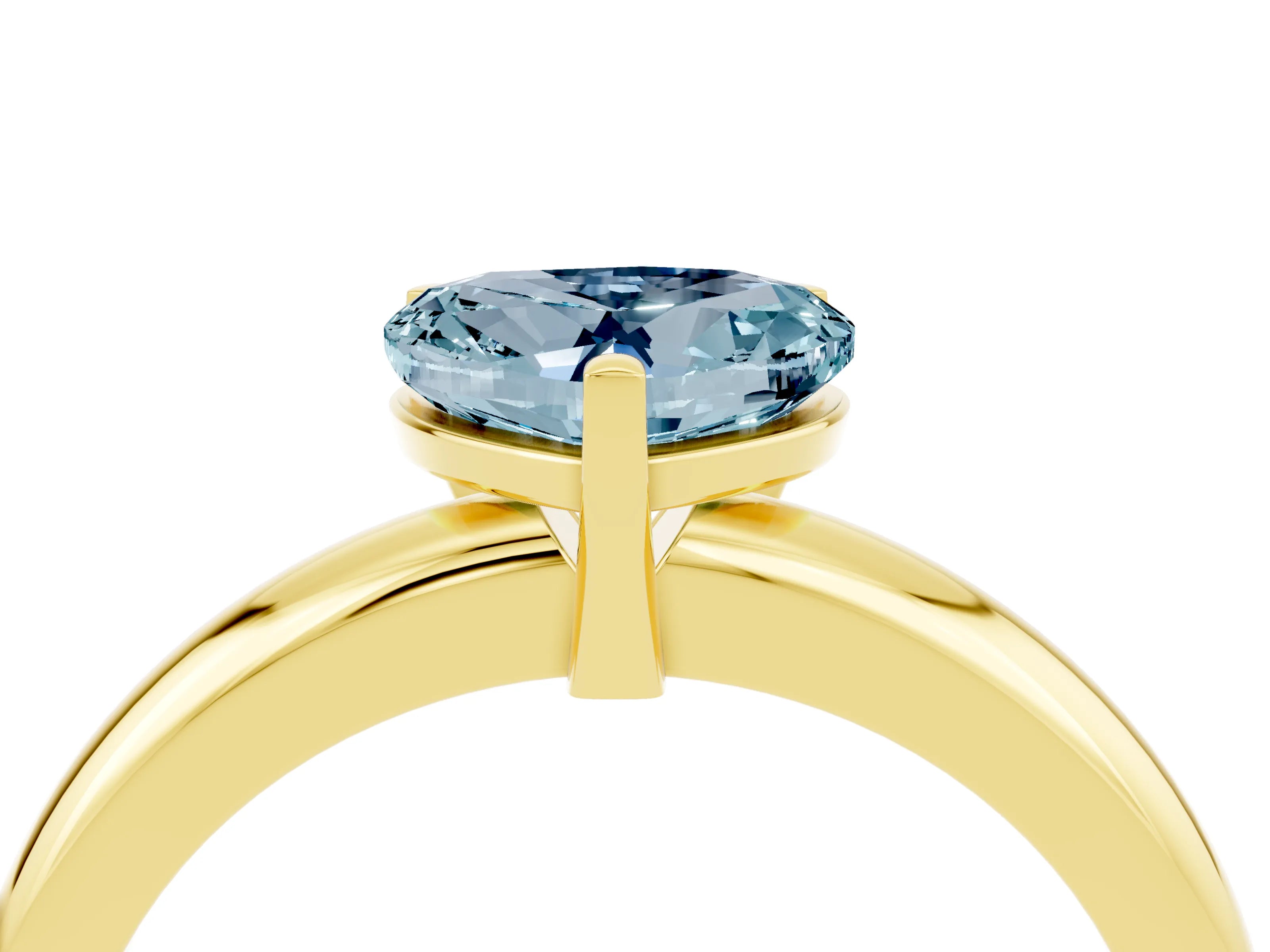 Yellow gold Heart Cut Aquamarine Solitaire Engagement Ring with Round Band and Four-Prong Setting_4