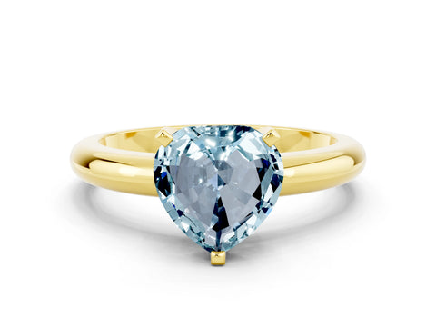 Yellow gold Heart Cut Aquamarine Solitaire Engagement Ring with Round Band and Four-Prong Setting