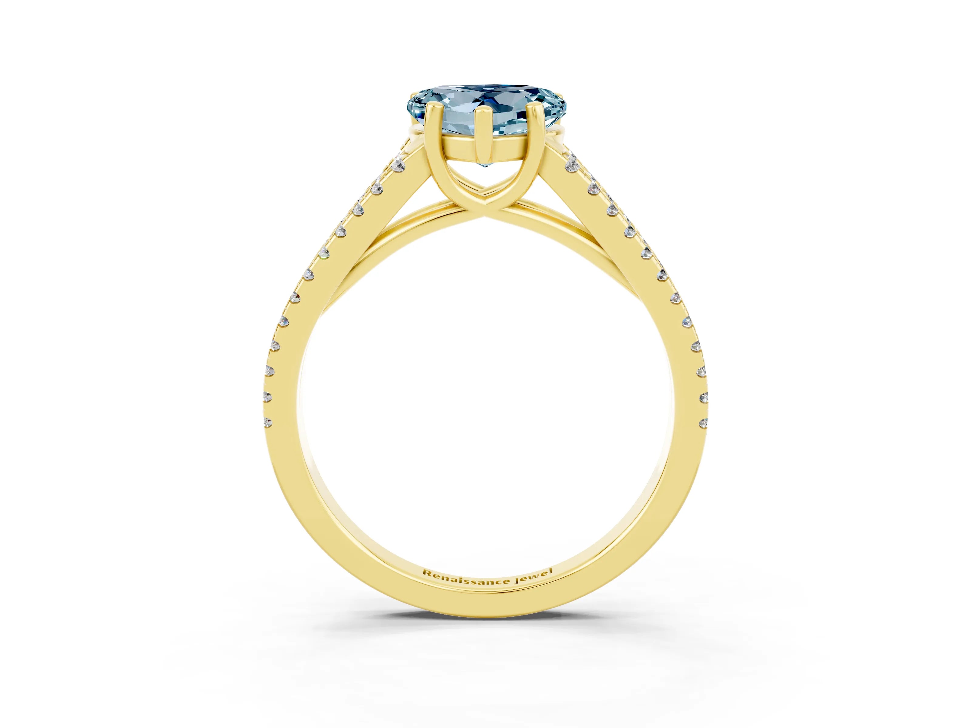 Yellow gold Heart Cut Aquamarine Solitaire Engagement Ring with Split Shank Pavé Band_3
