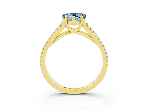 Yellow gold Heart Cut Aquamarine Solitaire Engagement Ring with Split Shank Pavé Band_3