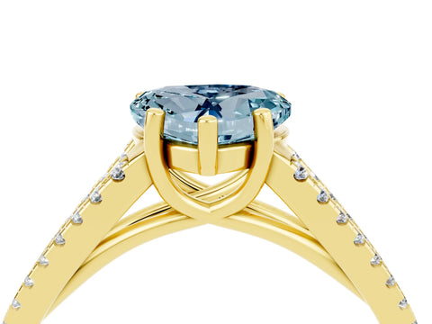 Yellow gold Heart Cut Aquamarine Solitaire Engagement Ring with Split Shank Pavé Band_4
