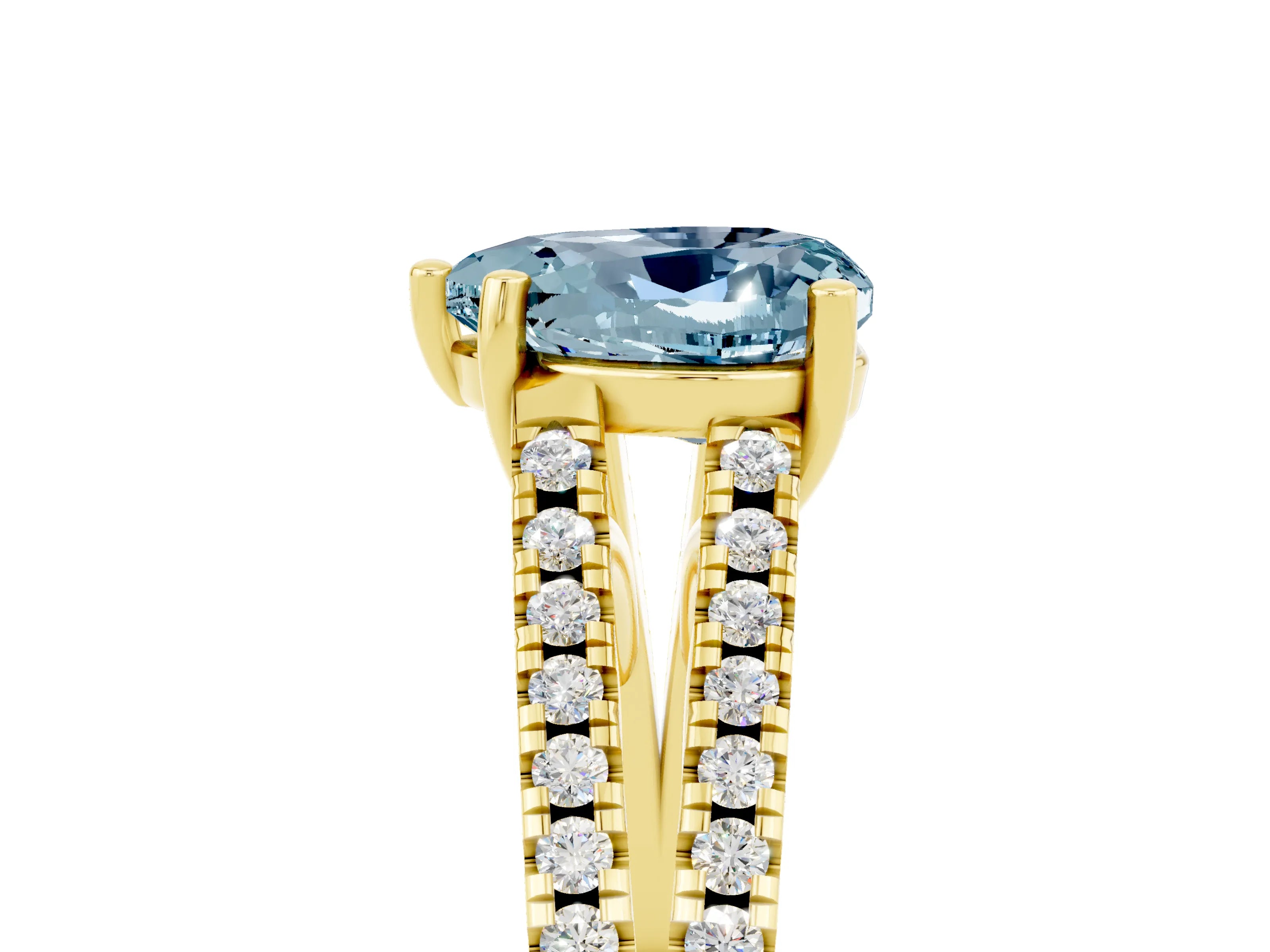 Yellow gold Heart Cut Aquamarine Solitaire Engagement Ring with Split Shank Pavé Band_5