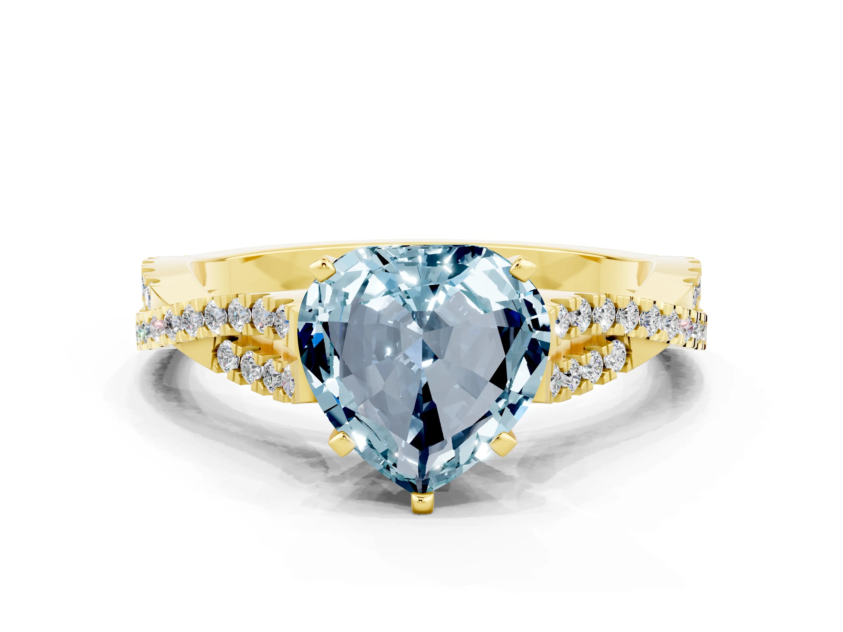 Yellow gold Heart Cut Aquamarine Solitaire Engagement Ring with Twisted Pavé Band and Four-Prong Setting_12