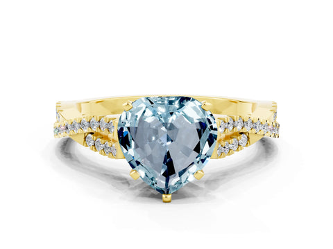 Yellow gold Heart Cut Aquamarine Solitaire Engagement Ring with Twisted Pavé Band and Four-Prong Setting_12