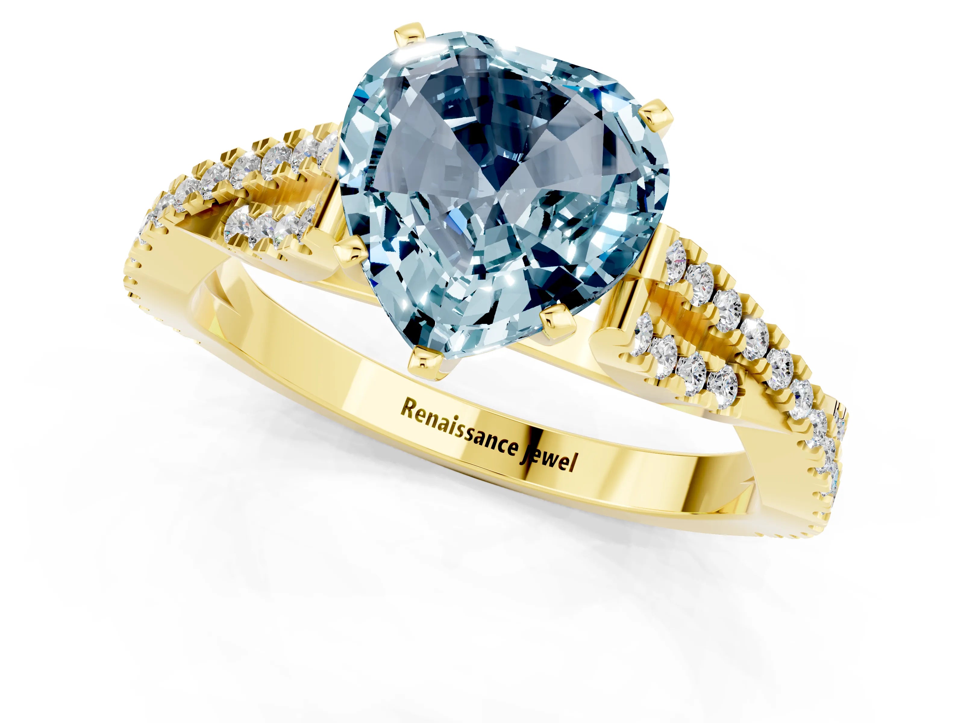 Yellow gold Heart Cut Aquamarine Solitaire Engagement Ring with Twisted Pavé Band and Four-Prong Setting_13