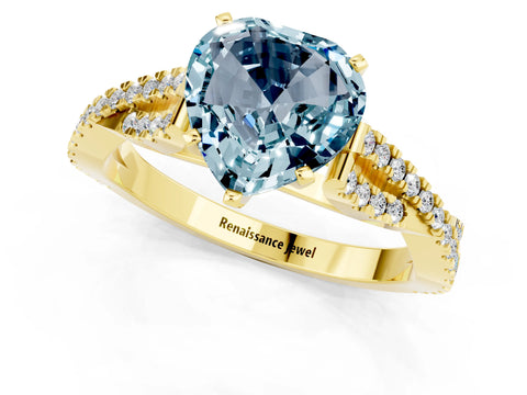 Yellow gold Heart Cut Aquamarine Solitaire Engagement Ring with Twisted Pavé Band and Four-Prong Setting_13