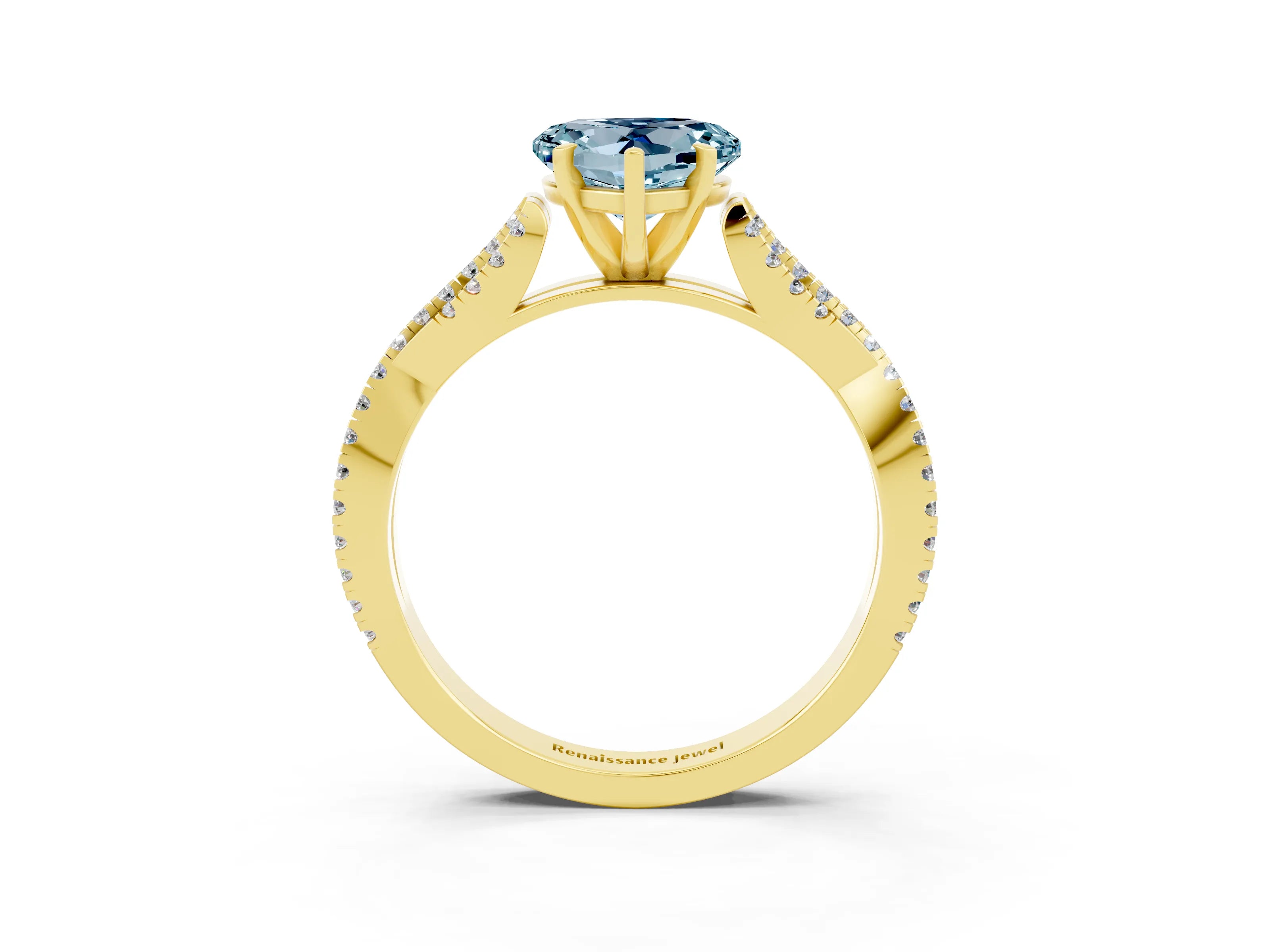 Yellow gold Heart Cut Aquamarine Solitaire Engagement Ring with Twisted Pavé Band and Four-Prong Setting_15