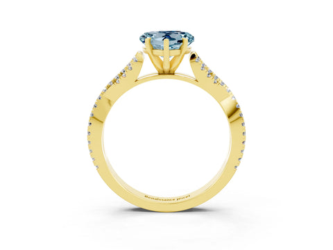 Yellow gold Heart Cut Aquamarine Solitaire Engagement Ring with Twisted Pavé Band and Four-Prong Setting_15