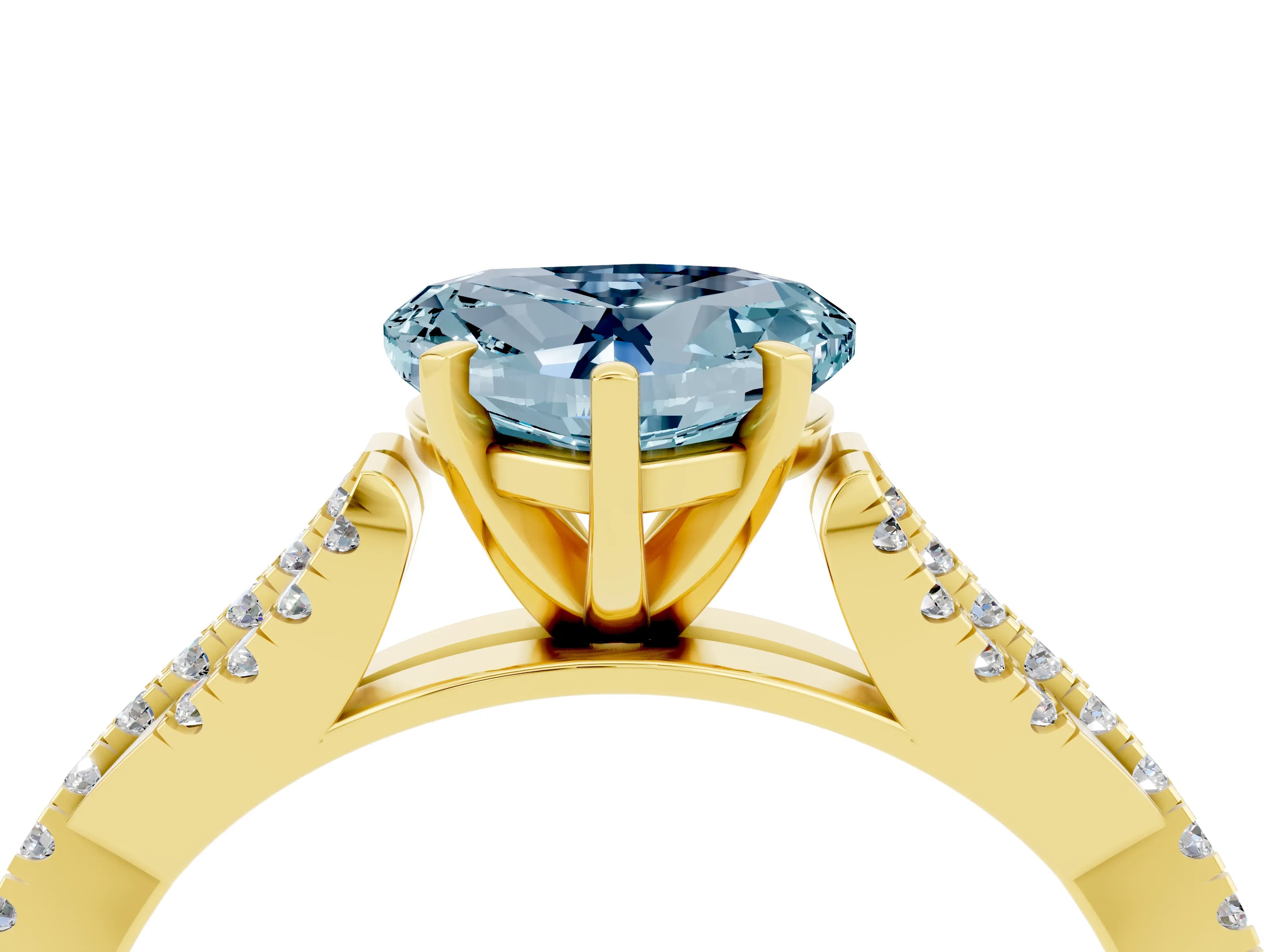 Yellow gold Heart Cut Aquamarine Solitaire Engagement Ring with Twisted Pavé Band and Four-Prong Setting_16